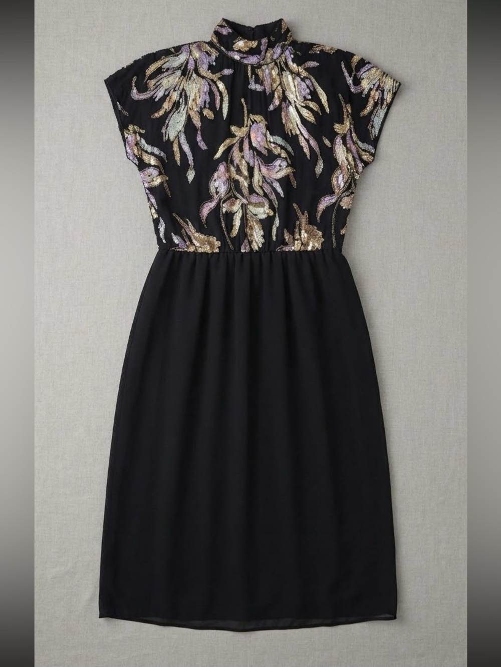 Patra Black Maxi Dress with Gold & Purple Metallic Embroidery
